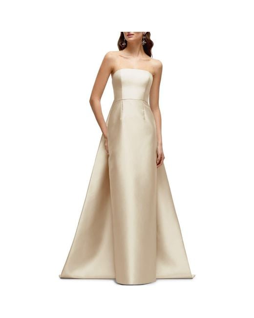 Alfred Sung Natural Strapless Satin Twill Column Gown With Removable Train