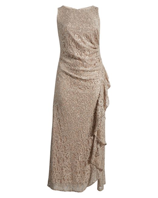 Alex Evenings Natural Sleeveless Sequin Lace Sheath Gown