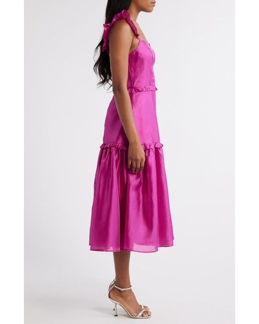 Lulus Pink Ruffle Detail Textured Satin Dress