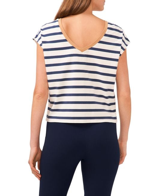 Halogen® Blue Halogen(r) Stripe V-back Cotton T-shirt