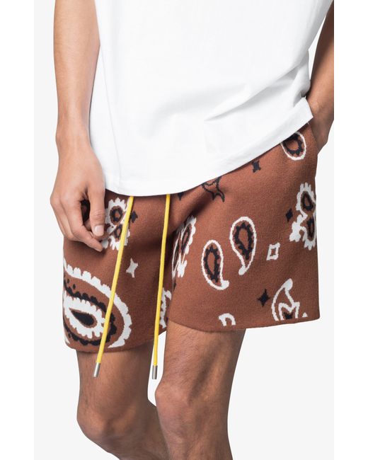 MNML Brown Paisley Jacquard Knit Shorts for men