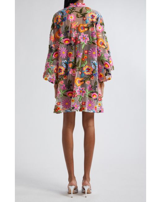 La Vie Style House Tropical Floral Embroidered Cover-up Mini Caftan