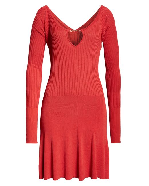 Jacquemus Red La Mini Robe Pralu Long Sleeve Sweater Dress