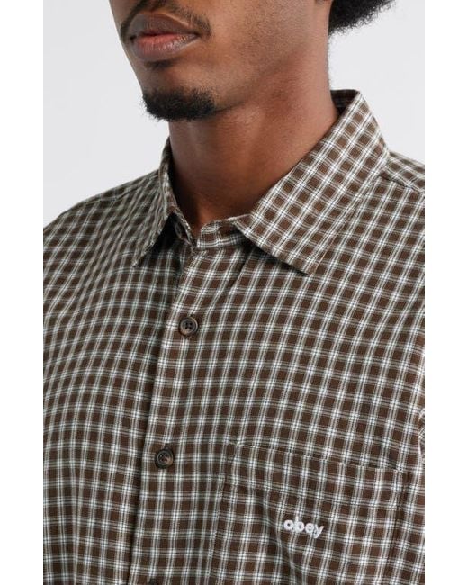Obey Brown Bigwig Andy Shadow Check Cotton Button-Up Shirt for men