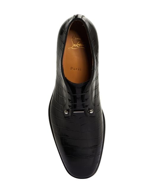 Christian Louboutin Chambeliss Croc Embossed Derby in Black for Men | Lyst