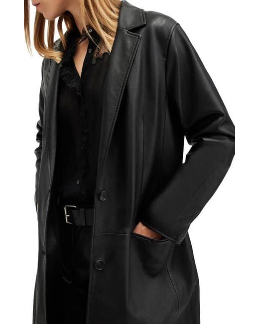 AllSaints Black Aire Leather Coat