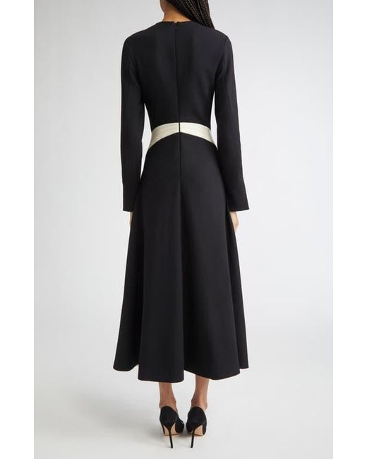 Lela Rose Blue Long Sleeve Stretch Twill A-Line Dress