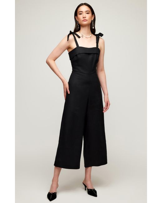 Fifteen Twenty Black Paloma Tie Strap Wide Leg Crop Linen Jumpsuit