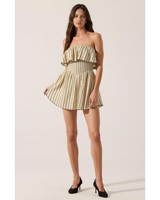 Modenaire Natural Textured Strapless Mini Dress With Ruffled Bodice And Fitted Waist