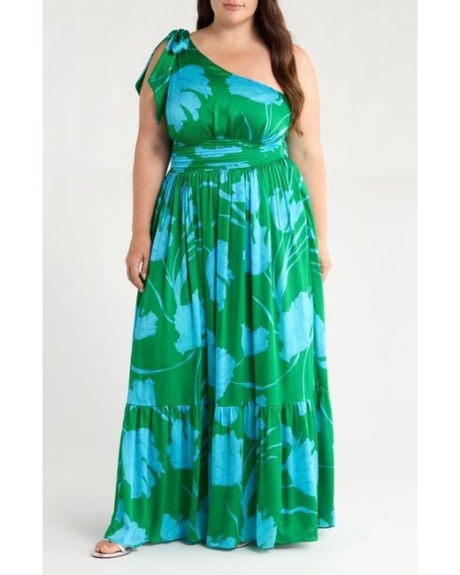 Sugarlips Sea Moss Floral Bayou One-Shoulder Satin Maxi Dress in Green |  Lyst
