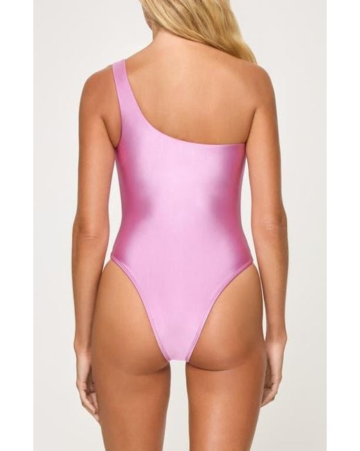 LSPACE Purple Luminescent One-Shoulder One-Piece Swimsuit
