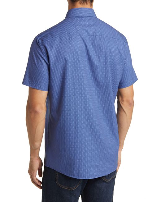 Peter Millar Blue Bloques Print Performance Poplin Short Sleeve Button-up Shirt for men