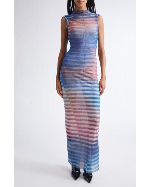 Jean Paul Gaultier Blue Air Print Mesh Body-Con Dress