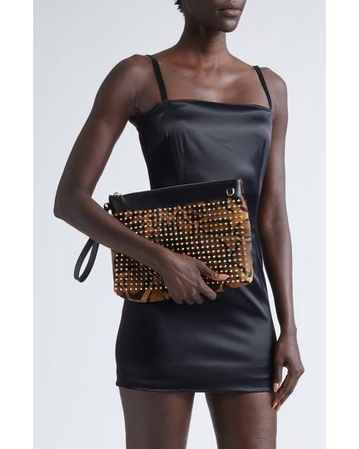 Christian Louboutin Gray Funky Studded Genuine Calf Hair Clutch