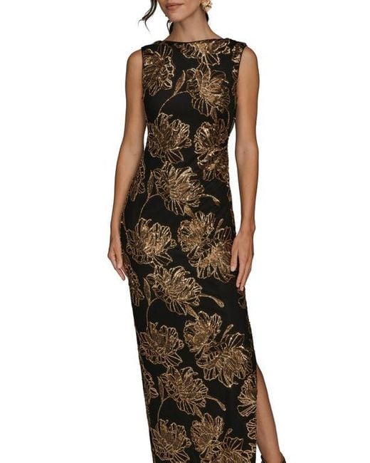 Donna Karan Multicolor Sequin Floral Sleeveless Gown