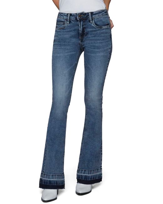 HINT OF BLU Mid Rise Released Hem Flare Jeans in Blue | Lyst