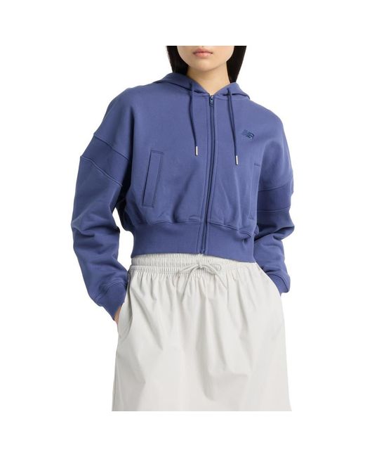 New Balance Blue French Terry Crop Zip Hoodie