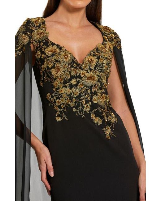 Mac Duggal Embellished Crepe Gown With Chiffon Cape Sleeves in Black | Lyst