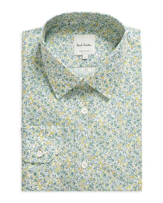 Paul Smith Green Tailored Fit Floral Organic Cotton Dress Shirt for men