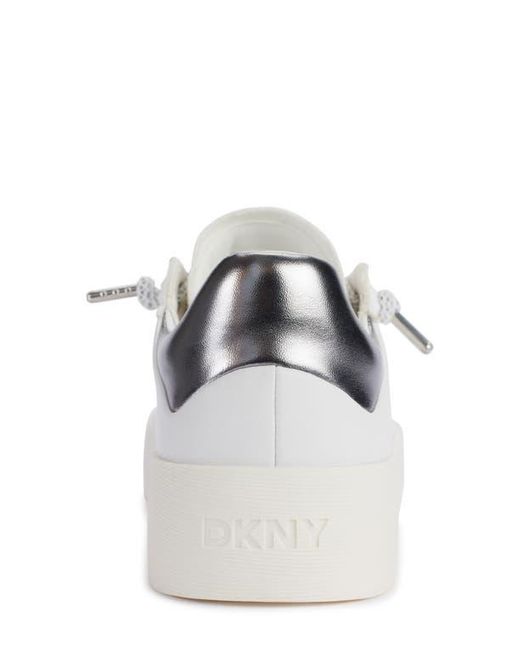 DKNY White Ginali Metallic Cap Toe Sneaker