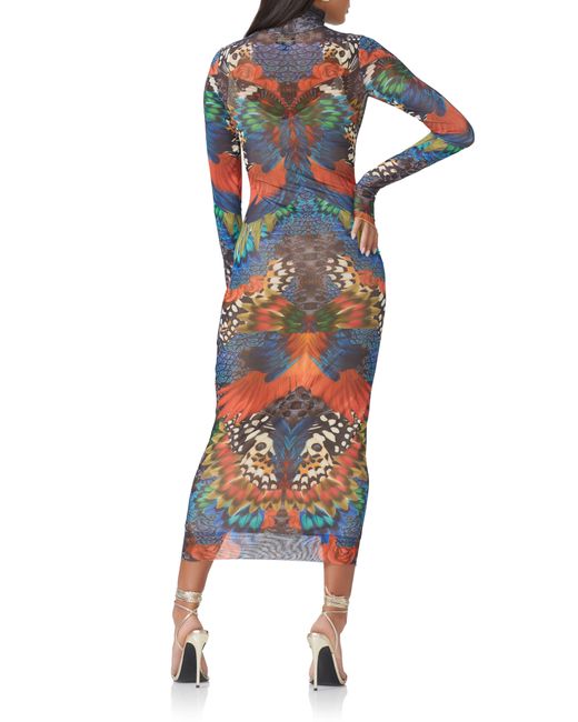AFRM Shailene Turtleneck Long Sleeve Mesh Dress in Orange Lyst
