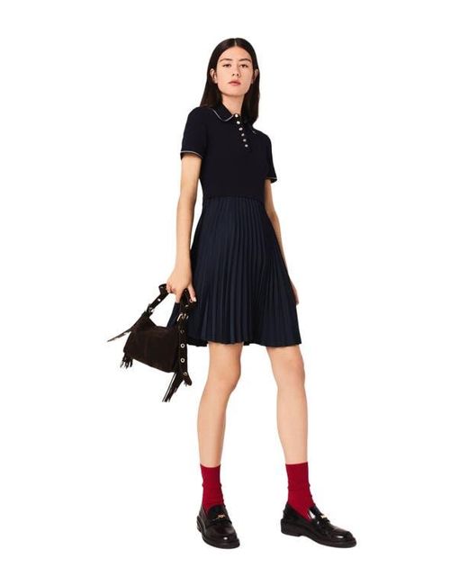 Maje Black Mini Pleated Polo Collar Dress