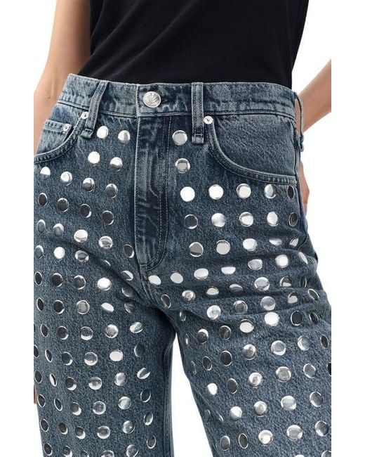 Rag & Bone Blue Shea Rhinestone Straight Leg Jeans
