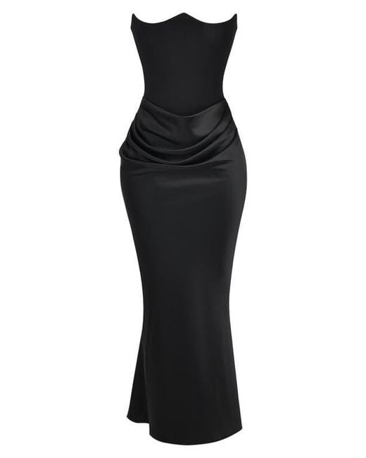 persephone strapless satin corset cocktail dress House Of Cb Persephone Strapless Satin Corset Cocktail Dress in Blue