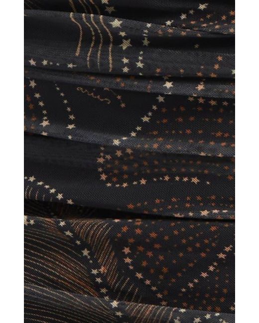 Farm Rio Black Golden Foliage Tulle Midi Dress