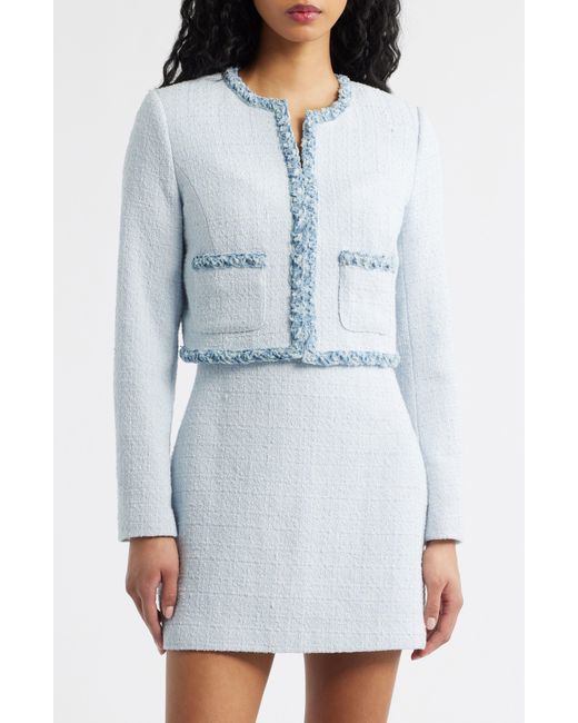 LoveShackFancy Blue Azula Crop Tweed Jacket