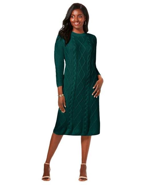 Jessica London Women's Green Cable Sweater Dress