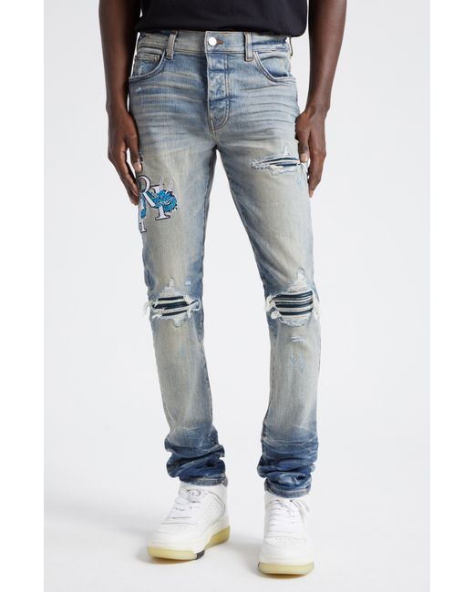 Amiri Blue Mx1 Dragon Lunar New Year Ripped & Patched Jeans for men