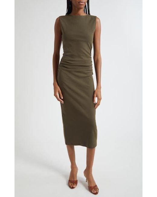 Veronica Beard Green Charissa Sleeveless Stretch Cotton Midi Dress
