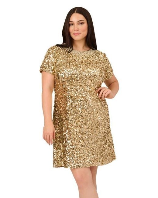 adrianna papell beaded wide sleeve sheath dress Adrianna Papell AP1E204272 Long Formal Short Sleeve Beaded Gown