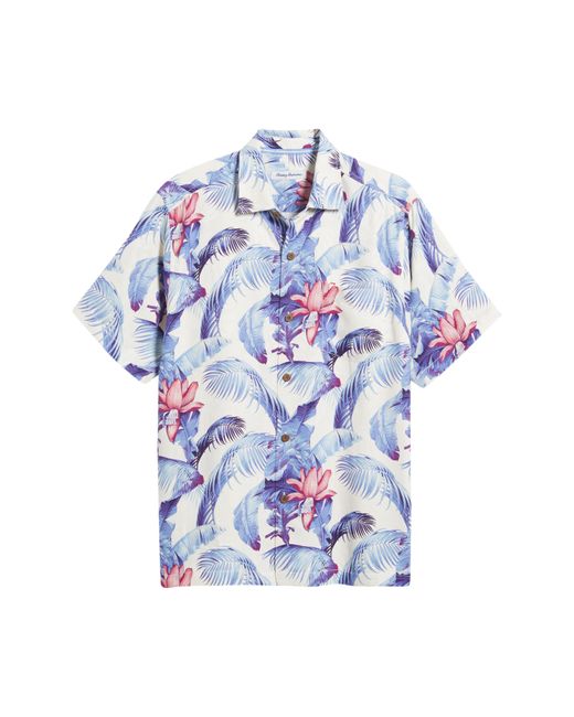 Tommy Bahama Blue Orchid Botanic Print Short Sleeve Silk Button-up Shirt for men