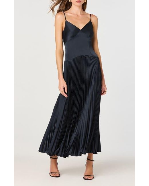 Astr Blue Pleated Drop Waist Dress