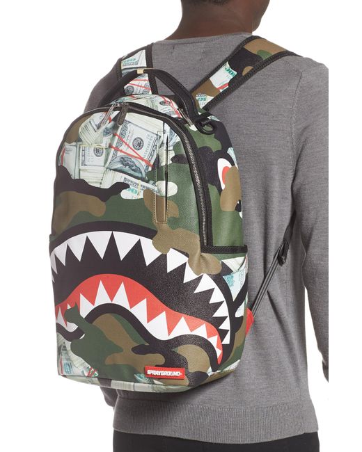 Sprayground Money Camo Shark Faux Leather Backpack in Green for Men - Lyst