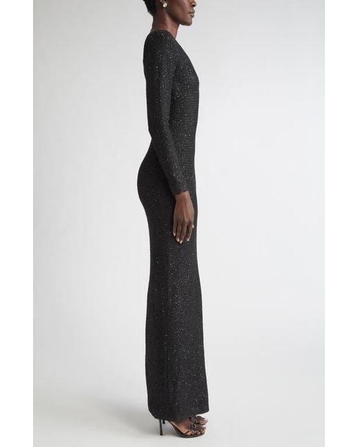 St. John Black Nicoline Long Sleeve Sequin Stretch Knit Gown