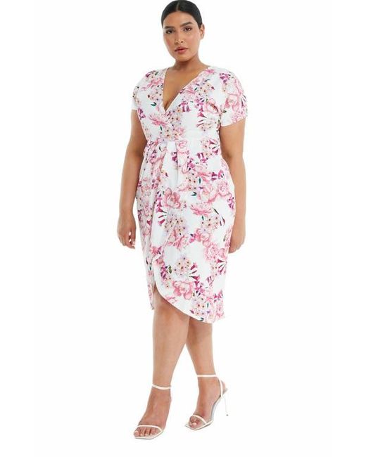 Quiz Red Plus Size Floral Scuba Crepe Wrap Maxi Dress
