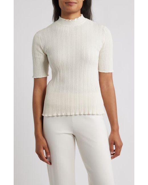 Anne Klein White Mock Neck Short Sleeve Cotton Blend Sweater