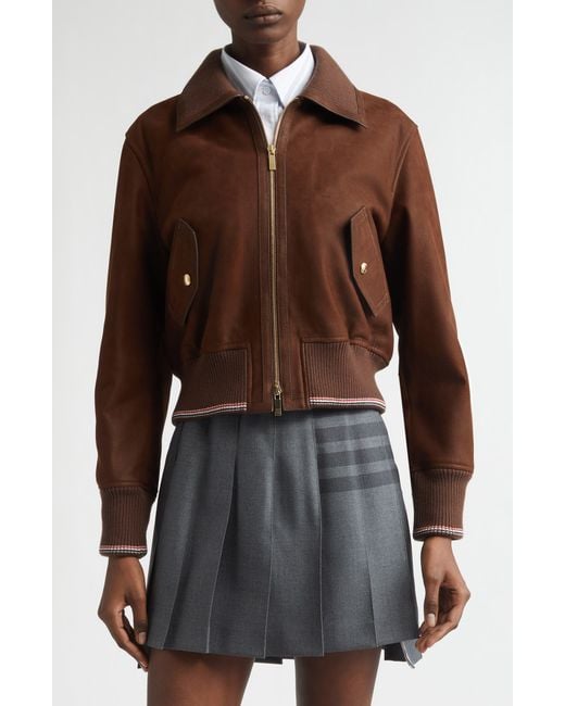 Thom Browne Brown Crop Leather Flight Jacket