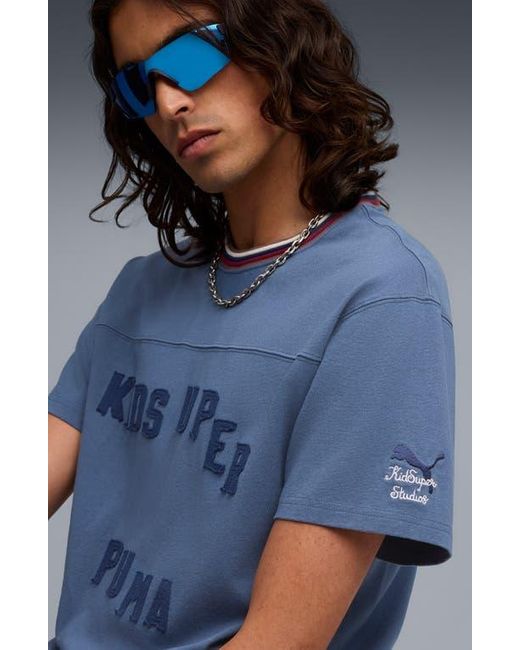 PUMA Blue X Kidsuper Mcfc Appliqué Cotton Graphic T-Shirt for men
