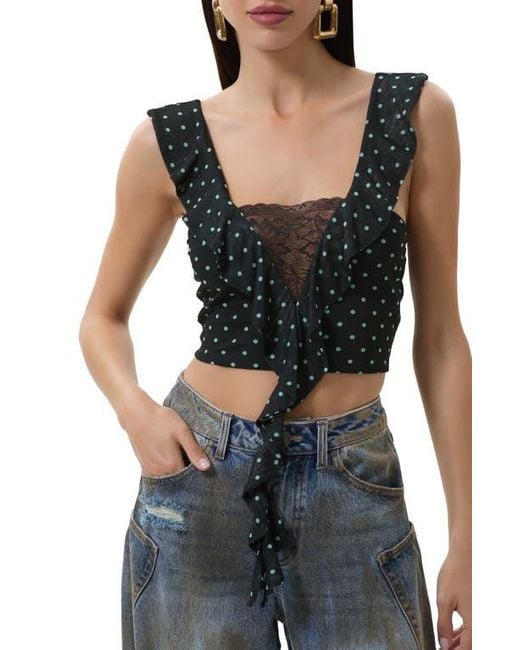 AFRM Black Lowell Lace Trim Ruffle Crop Top