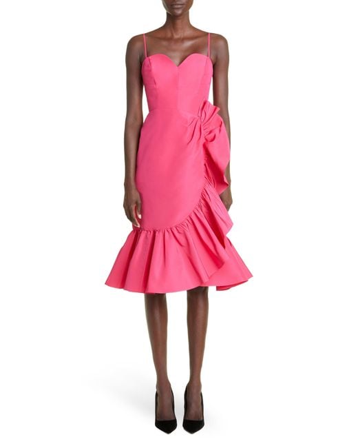 Carolina Herrera Gathered Ruffle Detail Silk Midi Dress In Pink Lyst 3240