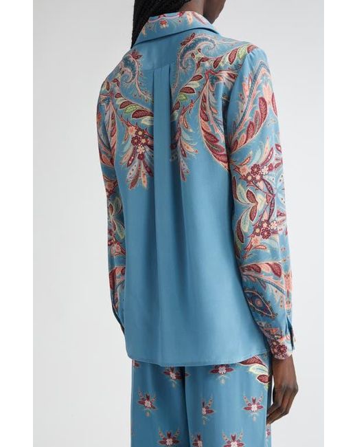 Etro Blue Paisley Silk Button-Up Shirt