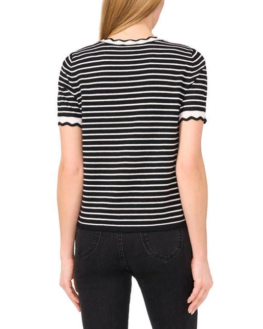 Cece Black Stripe Scallop Neck Sweater