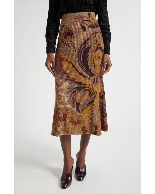 Etro Brown Paisley Rib Wool Trumpet Skirt