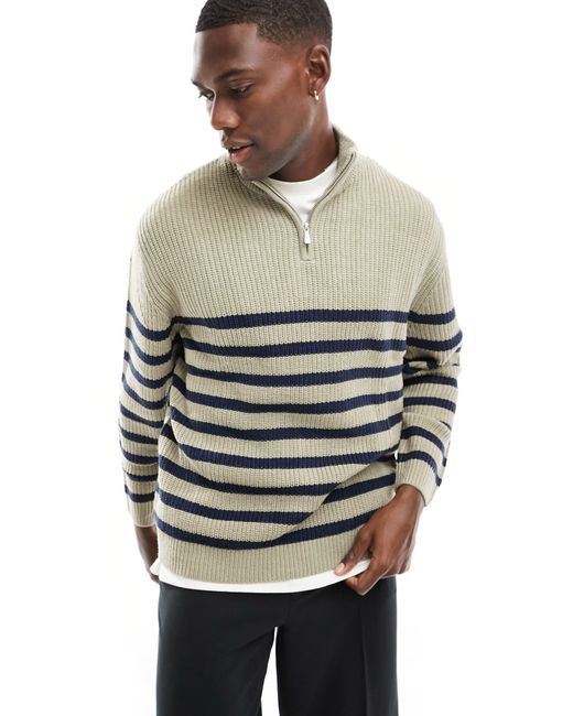 ASOS Gray Oversize Fisherman Quarter Zip Sweater for men
