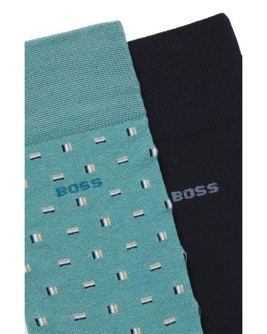 Boss Blue Assorted 2-Pack Geometic & Solid Cotton Blend Dress Socks for men