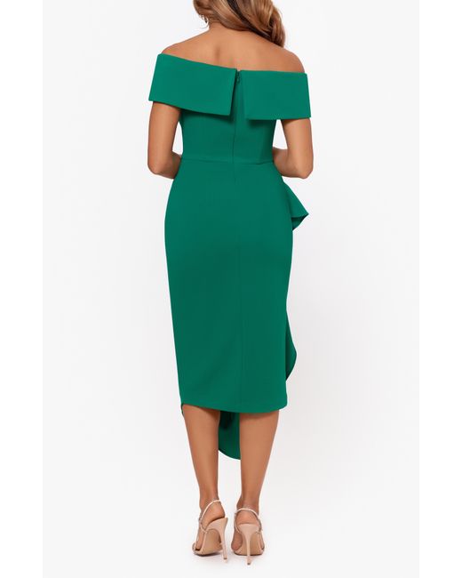 Betsy & Adam Green Ruffle Off The Shoulder Cocktail Midi Dress